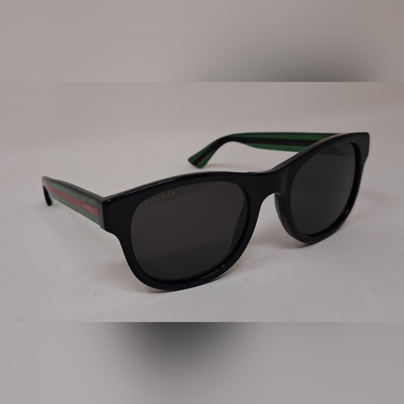 Gucci Men's Sunglasses Black Green Polarized Rectangle GG0003S 52mm 52-21-145 - Picture 14 of 16